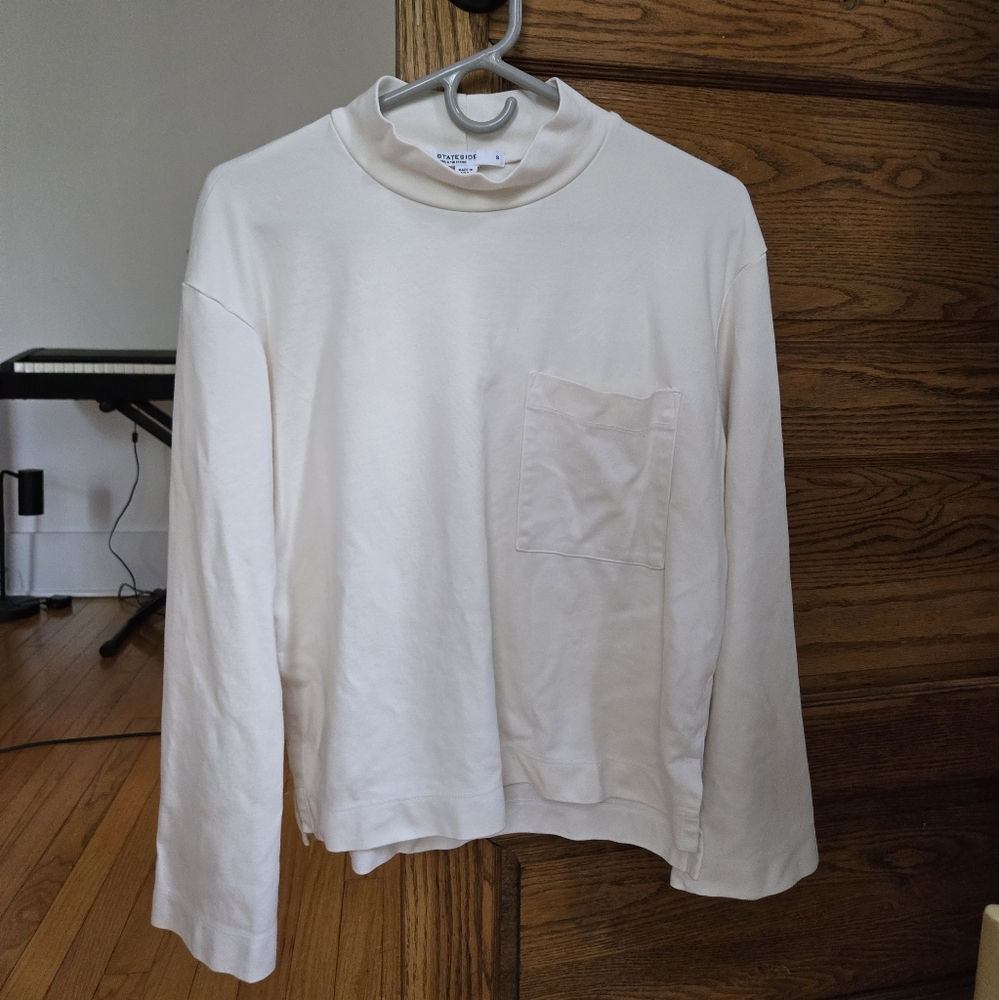 Anthropologie, Stateside White Long Sleeve Mockneck Shirt with Pocket - S
